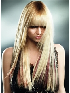Shining Long Blonde Female Straight  Wigs 22 Inch