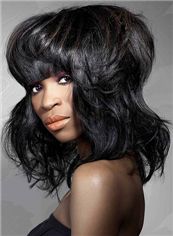 Ingenious Medium Black Female Wavy Wigs for Black Women 16 Inch