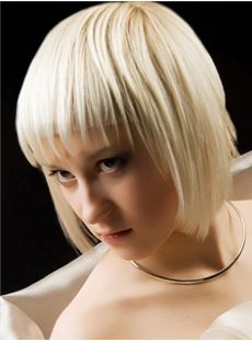Short Blonde Female Straight Cheap Synthetic Wigs 10 Inch