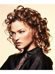Multi-function Medium Brown Female Wavy Vogue Wigs 14 Inch