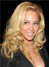 Up-to-date Medium Blonde Female Beyonce Knowles Wavy Celebrity Hairstyle 16 Inch