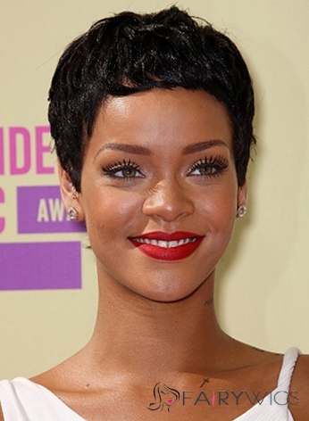 Stunning Short Black Female Rihanna Wavy Celebrity Hairstyle 6 Inch