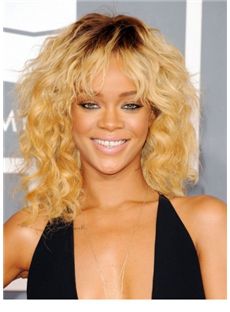 Chic Short Blonde Female Rihanna Curly Celebrity Hairstyle 12 Inch