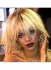 Concise Medium Blonde Female Rihanna Straight Celebrity Hairstyle 18 Inch