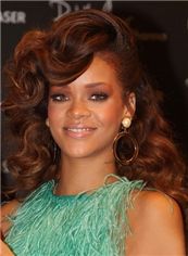 Sparkling Medium Brown Female Rihanna Wavy Celebrity Hairstyle 16 Inch