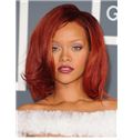 Chic Medium Red Female Rihanna Wavy Celebrity Hairstyle 14 Inch