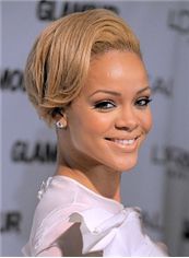 Hand Knitted Short Blonde Female Rihanna Straight Celebrity Hairstyle 8 Inch