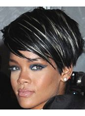 Adjustable Short Black Female Rihanna Straight Celebrity Hairstyle 8 Inch