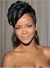 Stunning Short Black Female Rihanna Wavy Celebrity Hairstyle