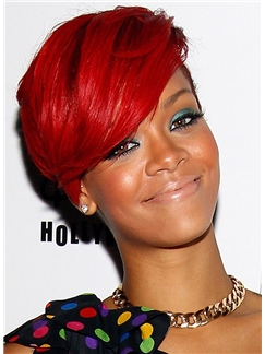 Pretty Short Red Female Rihanna Straight Celebrity Hairstyle 8 Inch