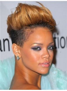 Discount Short Blonde Female Rihanna Curly Celebrity Hairstyle 8 Inch