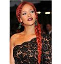Lastest Trend Long Red Female Rihanna Wavy Celebrity Hairstyle 24 Inch