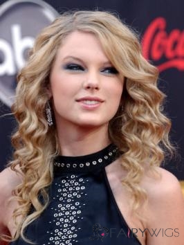 Marvelous Medium Blonde Female Taylor Swift Wavy Celebrity Hairstyle 16 Inch