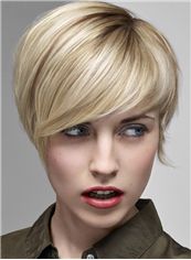 100% Human Hair Blonde Capless 8 Inch Short Straight Wigs