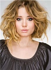 Human Hair Blonde Wavy Short Wigs 12 Inch Lace Front