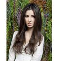 100% Human Hair Brown Long Full Lace Wavy Wigs 22 Inch