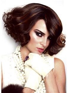 Indian Remy Brown Short Capless Wavy Wigs 10 Inch