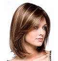 100% Human Hair Brown Short Wigs 12 Inch Full Lace Wavy