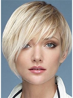 Human Hair Capless Blonde Short Straight Wigs 10 Inch