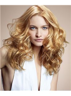 100% Human Hair Wavy Blonde Medium Wigs 18 Inch Full Lace