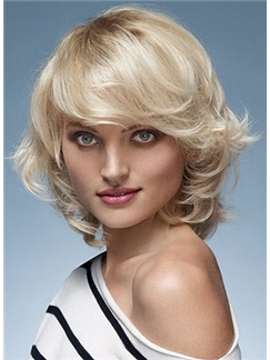 Human Hair Wavy Capless Short Blonde Wigs 10 Inch