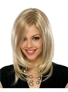 2015 Cool Capless Medium Wavy Blonde Top Human Hair Wig