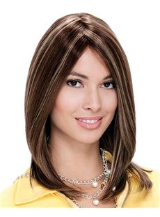 2015 Cool Lace Front Medium Straight Brown Indian Remy Hair Wig