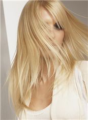 2015 Fashion Trend Capless Medium Straight Blonde Real Human Hair Wig