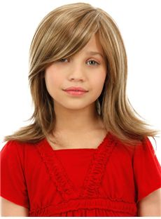 Affordable Medium Brown Indian Remy Hair Kids Wigs 16 Inch