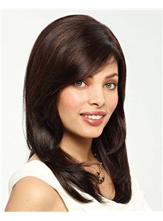 Attractive Capless Medium Wavy Brown Top Indian Remy Hair Wig