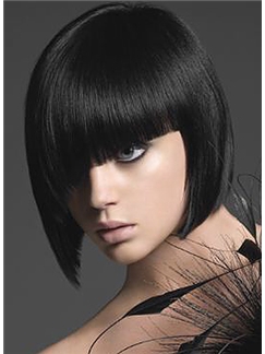 Attractive Short Straight Black 12 Inch Indian Remy Hair Wigs