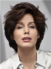 Cheap Capless Short Wavy Brown Indian Remy Hair Wig