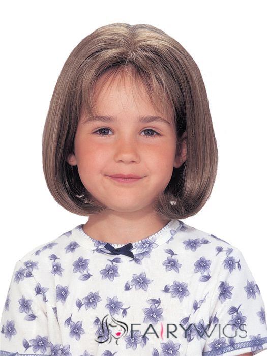 Custom Super Charming Short Brown 100% Indian Remy Hair Kids Wigs 12 Inch
