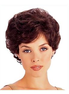 Delicate Full Lace Short Wavy Brown Remy Hair Wig