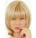 Delicate Short Straight Blonde 12 Inch Virgin Brazilian Hair Wigs