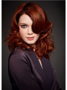 Fantastic Lace Front Medium Wavy Red Real Human Hair Wig