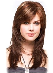 Gorgeous Medium Wavy Brown 16 Inch Human Hair Wigs