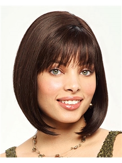 Impressive Short Straight Brown 12 Inch Remy Human Hair Wigs