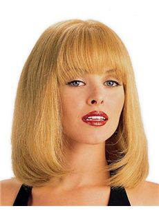 Inexpensive Medium Straight Blonde 14 Inch Human Hair Wigs