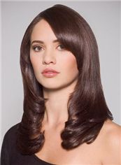 New Glamourous Lace Front Medium Wavy Brown Remy Hair Wig
