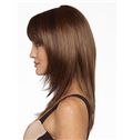 New Impressive Medium Straight Brown 18 Inch Remy Human Hair Wigs