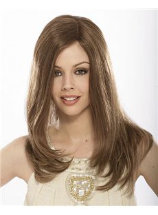 Pretty Lace Front Medium Straight Brown Real Human Hair Wig