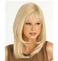 Shining Medium Straight Blonde 16 Inch Real Human Hair Wigs