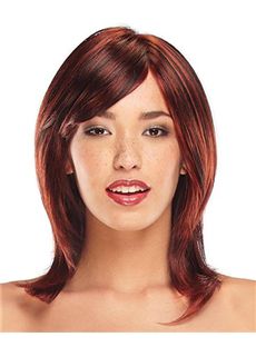 Stunning Medium Straight Brown 16 Inch Human Hair Wigs