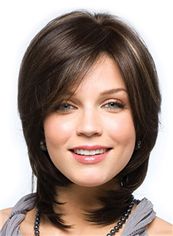 Stylish Full Lace Medium Straight Brown Remy Hair Wig