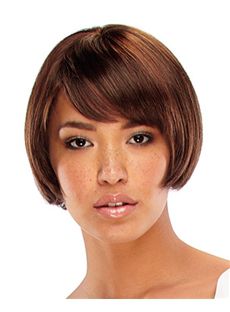 Super Smooth Short Straight Brown 8 Inch Human Hair Wigs