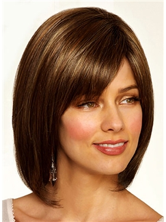 Trendy Medium Straight Brown 14 Inch Human Hair Wigs