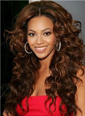 Beyonce Knowles' Lace Front Long Wavy Brown Human Hair Wig