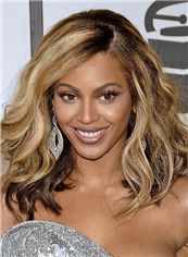 Stylish Full Lace Medium Wavy Beyonce Knowles' Human Hair Wig