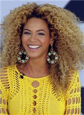 Chic Beyonce Knowles' Wig Full Lace Medium Curly Blonde Human Hair 